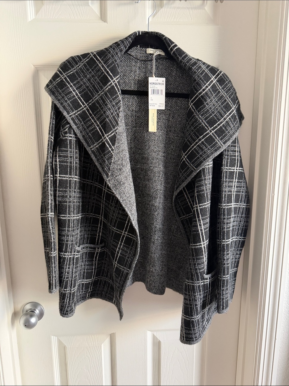 Max Studio Black & Gray Plaid Open-Front Cardigan